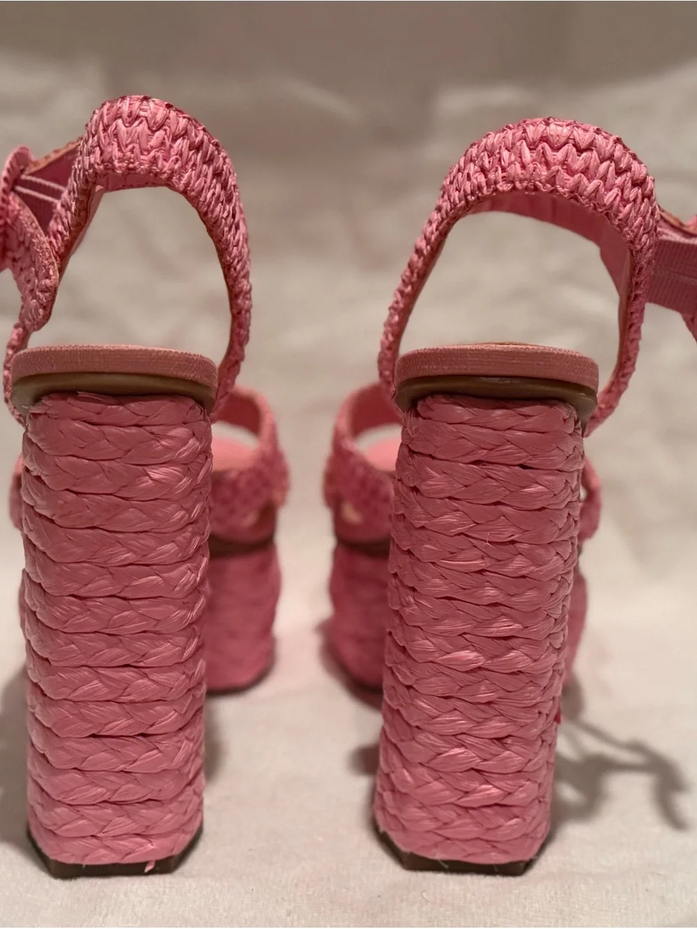 Woven Pink Platform Sandals with Ankle Strap